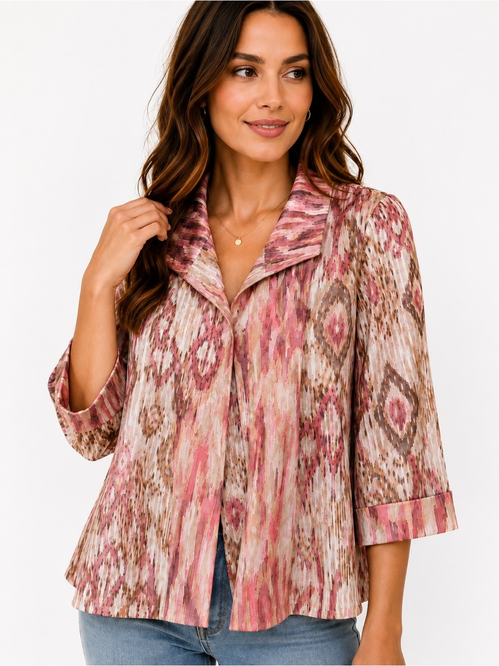 NWT Chico’s Carin Double Print Sheer Jacket Caliente Coral Size 2